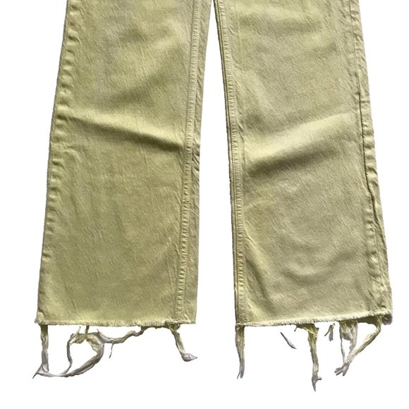 Zara High Rise Wide Leg Jeans Womens 2 Lime Green Raw Hem Denim Pants Boho - Picture 7 of 11